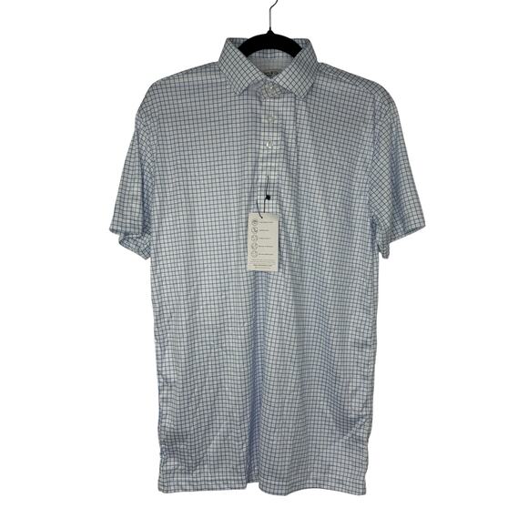 NWT Collars & Co Blue Grid Dress Collar Polo Shirt Men’s Medium 4-Way Stretch - Picture 2 of 9